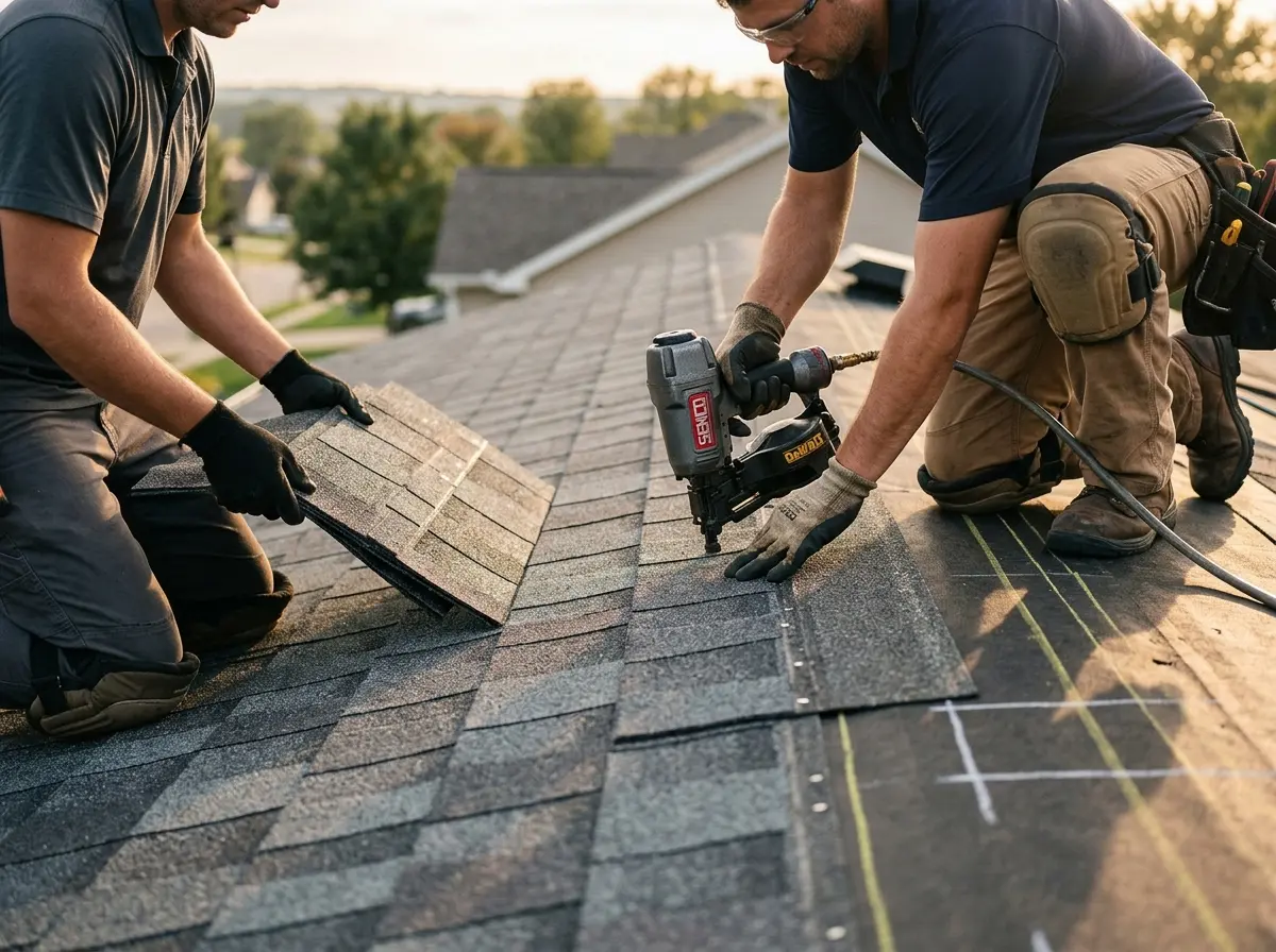 Professional roofer working on a residential roof in Cypress Lake